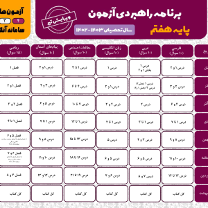 برنامه ی راهبردی آزمون های Quiz24rashtکلاس هفتم